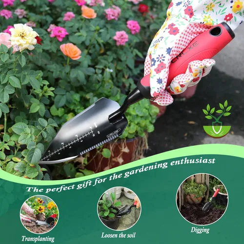 Miniatura 6 de Paleta de jardín resistente, pala de mano puntiaguda de acero inoxidable con mango de goma antideslizante, ideal para excavar, deshierbar