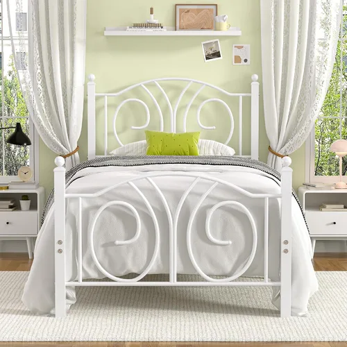 Miniatura 11 de VECELO Base de cama con dosel de metal, tamaño individual, base de colchón con plataforma de 4 pósteres con cabecero, soporte de listones de acero