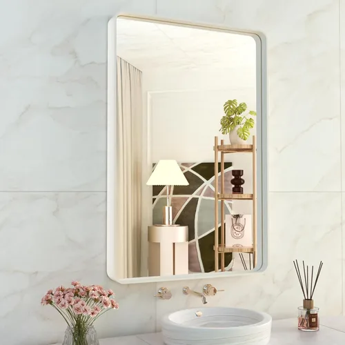 Miniatura 90 de WEER - Espejo de baño dorado, espejo de 40x32 pulgadas con marco de metal dorado cepillado, espejo de tocador de baño de oro para pared
