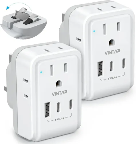 Miniatura 12 de Paquete de 2 adaptadores de enchufe de viaje europeo, VINTAR Adaptador de alimentación internacional plegable con 4 tomas de corriente AC, 3 puertos