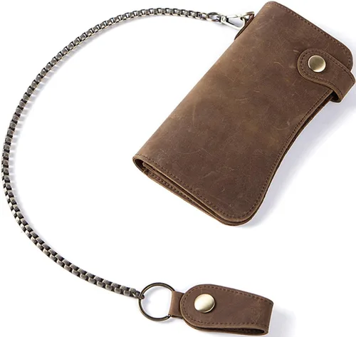 Miniatura 8 de Cartera de cuero para hombre con cadena de monedero bifold para tarjetas vintage