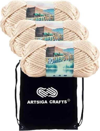 Miniatura 43 de Lion Brand Hometown New York White 135-100 (3 madejas - mismo lote de tinte) #6 S Bulky - Hila acrílica para crochet y tejer con bolsa para proyectos