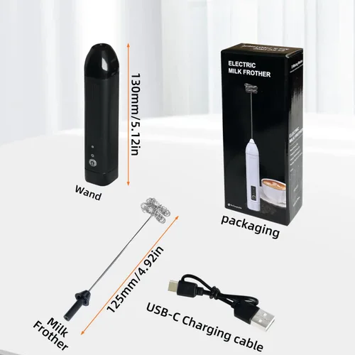 Miniatura 2 de Espumador de leche recargable de mano, mezclador de café eléctrico de 3 velocidades con batidor de acero inoxidable para chocolate caliente, huevos