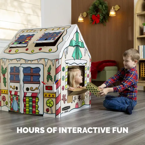 Miniatura 6 de Bankers Box at Play Color in Holly Jolly Playhouse, casa de juegos de cartón y actividad artesanal de tamaño real para niños y familias