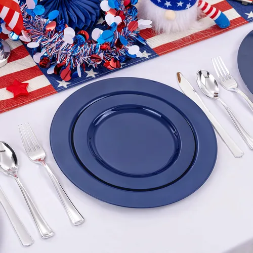 Miniatura 8 de FLOWERCAT 60 platos azules de plástico – platos azules resistentes desechables (10.25 pulgadas y 7.5 pulgadas) – sirven para fiestas de cumpleaños