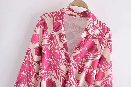 Miniatura 5 de Vestido midi de moda con cinturón y estampado floral para mujer, vestido vintage de manga larga, cuello de solapa