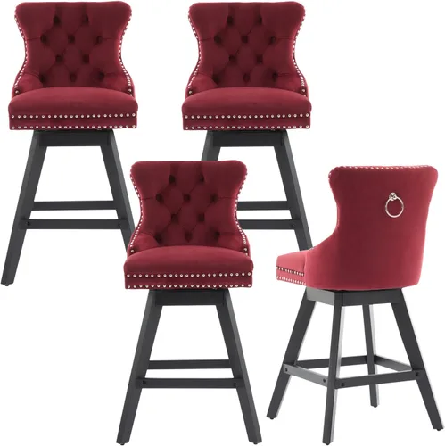 Miniatura 33 de cinkehome Juego de 2 taburetes de bar giratorios de altura de mostrador, taburetes de bar tapizados de terciopelo con respaldo, sillas de bar