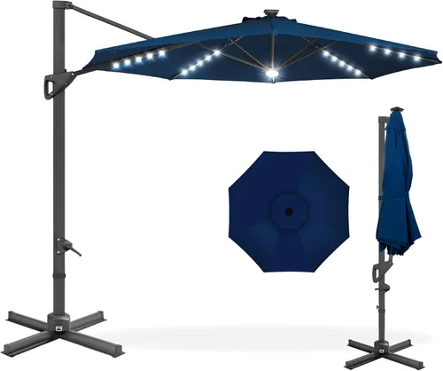 Miniatura 23 de Best Choice Products Sombrilla Solar LED Voladiza de 10 pies para Patio, Rotación de 360 Grados, Sombrilla Colgante Descentrada de Mercado para Gris