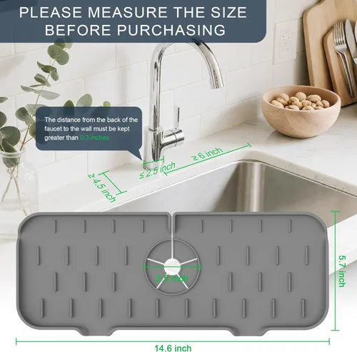Miniatura 2 de Protector contra salpicaduras para grifo de cocina, alfombrilla de silicona para atrapar agua, almohadilla de drenaje para fregadero detrás del Gris