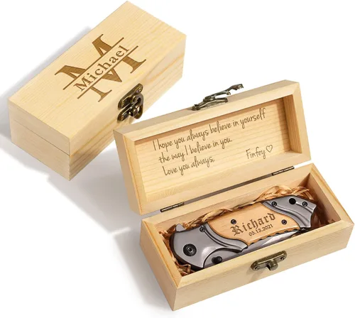 Miniatura 10 de Cuchillos personalizados para hombres, cuchillo de bolsillo grabado personalizado, idea de aniversario de madera para él, idea de Navidad