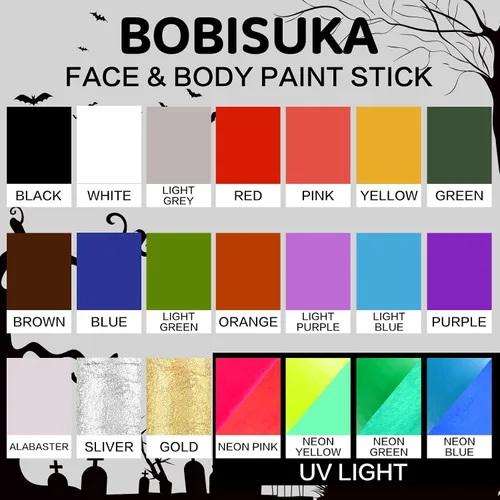 Miniatura 9 de BOBISUKA Pintura facial y corporal en barra negra lavable a base de agua, para Halloween, esqueleto, calavera, payaso, bromista, cosplay, SFX, ojos