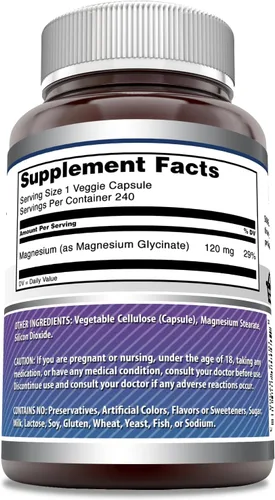 Miniatura 3 de Amazing Formulas - Suplemento de magnesio (glicinato) de 120 mg por porción, cápsulas vegetarianas, con glicinato de magnesio, sin OMG, sin gluten