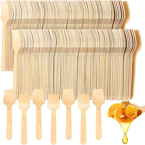 Miniatura 12 de Cucharas desechables mini de madera saboreadoras Cucharas de helado Cucharas de muestreo (150, 3.75 pulgadas)