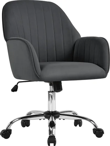 Miniatura 10 de Yaheetech Boucle - Silla de tocador de escritorio con respaldo, cómoda silla rodante de oficina con ruedas, ergonómica, altura ajustable, giratoria
