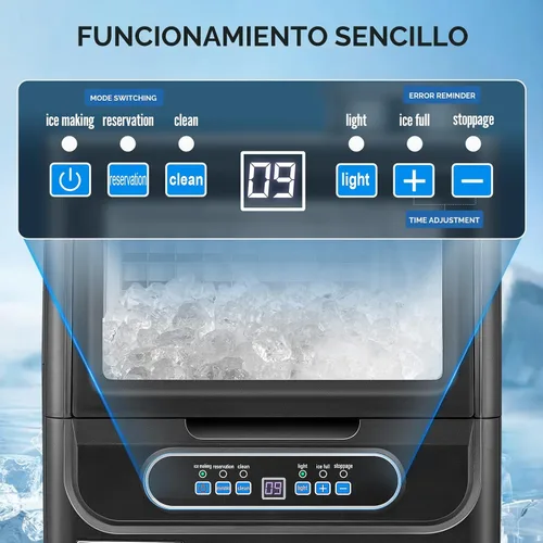 Miniatura 2 de ROVSUN - Máquina para hacer hielo de 70 libras/24 horas para encimera con 2 entradas de agua y función de programación, máquina independiente