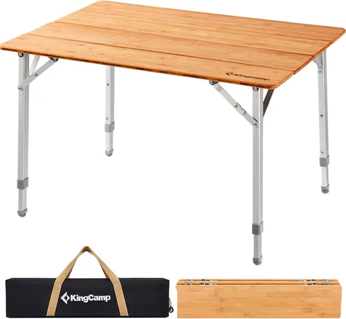 Miniatura 10 de KingCamp Mesa de camping plegable de altura ajustable, mesa plegable de bambú de 4 partes para RV, camping al aire libre, portátil, mesa
