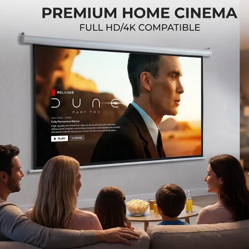 Miniatura 7 de Pantalla de proyector motorizada de 100 pulgadas, pantalla de cine eléctrica HD 16:9 con control remoto, montaje en pared/techo para cine en casa