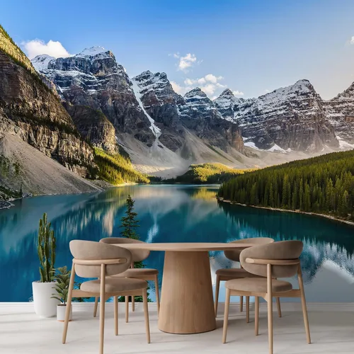 Miniatura 3 de wall26 Mural de pared extraíble con vista del paisaje del lago Moraine y la cordillera al atardecer en las montañas rocosas canadienses, papel tapiz