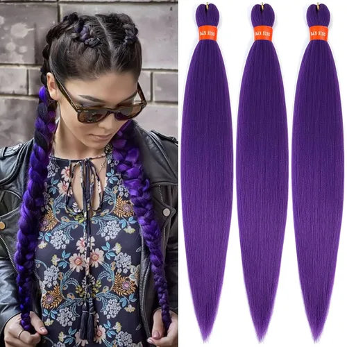 Miniatura 44 de Cabello trenzado preestirado ombré, extensiones de cabello trenzado sedoso, sin picazón, trenzas de cabello trenzado de ganchillo con textura Yaki