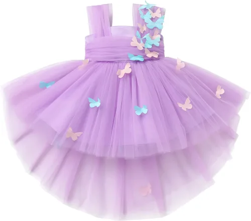 Miniatura 3 de Vestido de cumpleaños de mariposa para niñas pequeñas, vestido de tul alto y bajo de tul para bautizo, fiesta de boda, vestidos de tul para sesión