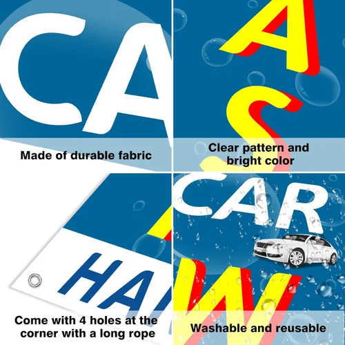 Miniatura 3 de Cartel de lavado de autos extra grande, 96.5 x 37.4 pulgadas duradero para lavado de autos (mano) para interiores y exteriores con cuerda