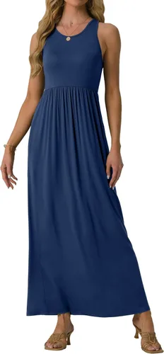 Miniatura 2 de GRECERELLE - Vestido largo sin mangas para mujer, con estampado floral y espalda cruzada, informal, con bolsillos