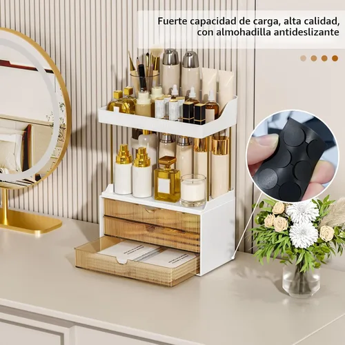 Miniatura 8 de StorBin Organizador de maquillaje de 3 cajones grandes, organizador de encimera de baño de 5 niveles y almacenamiento, organizador versátil de Ámbar