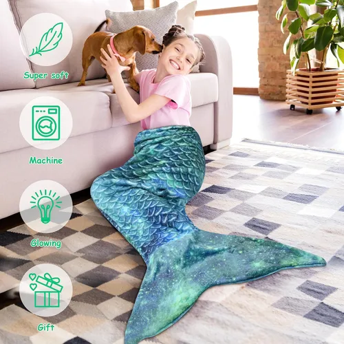 Miniatura 7 de Catalonia Manta de cola de sirena para niños, acogedor saco de dormir de sirena para niñas, patrón de escamas de pescado, regalo de sirena