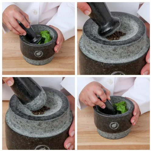Miniatura 3 de Laevo Juego grande de mortero y mortero - Molinillo de especias de piedra de granito negro, capacidad de 2.1 tazas, 5.5 pulgadas - Molcajete Mármol