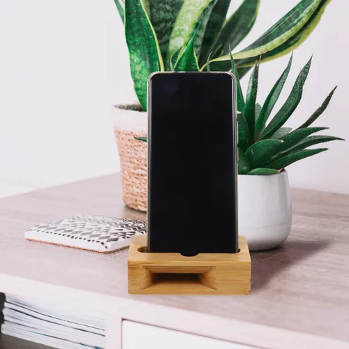 Miniatura 4 de Soporte de madera de bambú para teléfono con amplificador de sonido, soporte universal de escritorio para ver videos y llamadas, compacto, 3.9 x 2.4
