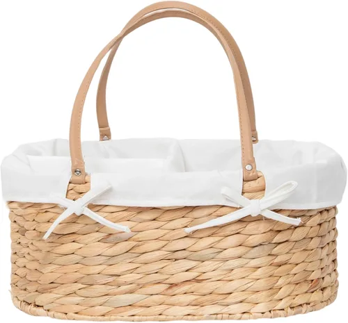 Miniatura 8 de Organizador de pañales de mimbre tejido a mano, bolsa de pañales multifuncional para guardería y almacenamiento en el hogar, forro desmontable, asas