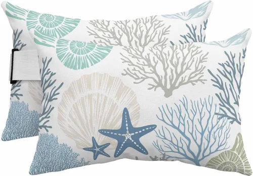 Miniatura 25 de PIEPLE Blue Flower - Almohada rectangular para reposacabezas para exteriores e interiores, 11 x 16 pulgadas, relleno de poliéster, impermeable