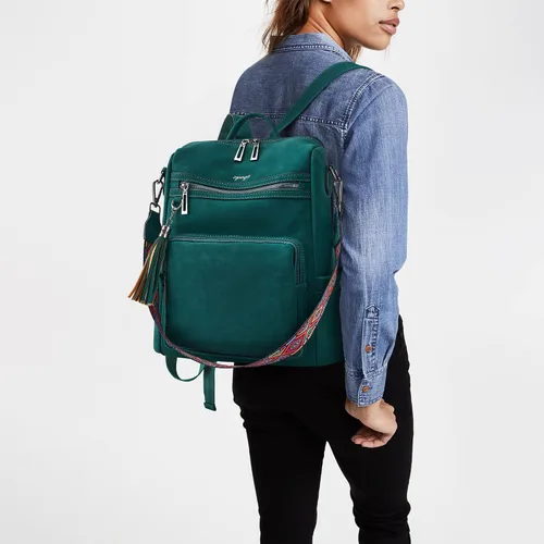 Miniatura 63 de OPAGE - Mochila de cuero para mujer, con borla de moda, bolso de hombro, mochila grande, bolsa de viaje, gris, L