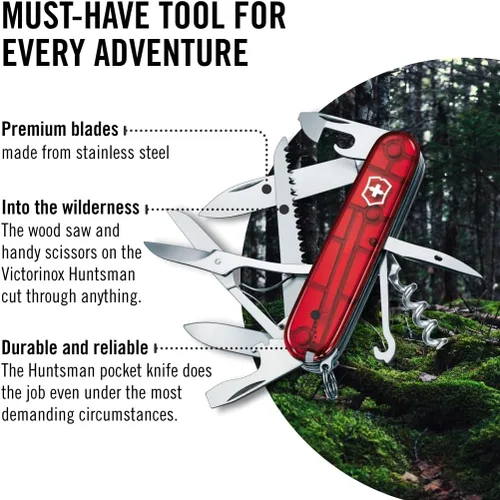 Miniatura 5 de Victorinox Huntsman - Cuchillo suizo del ejército, 15 funciones, cuchillo de bolsillo de fabricación suiza con hoja grande, destornillador, tijeras