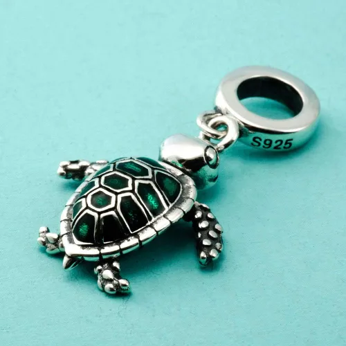 Miniatura 2 de Abalorio de plata de ley 925 con diseño de tortuga de mar para pulsera europea