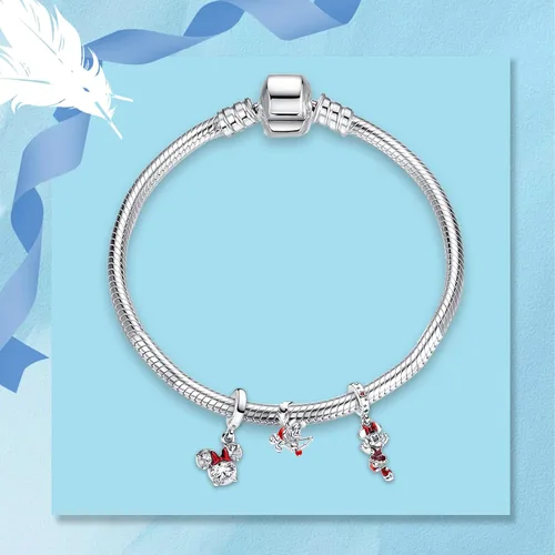 Miniatura 46 de Dijes de plata de ley 925 de dibujos animados de pato, ratón, oso, elefante, dragón chino, cuentas colgantes para pulseras y collares, joyería