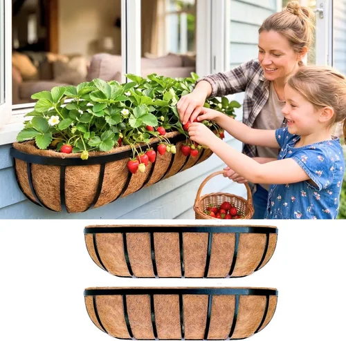 Miniatura 19 de LaLaGreen - Cajas de plantador para barandillas de terraza (61 cm, paquete de 6) Macetas de pared de metal para plantas al aire libre, color negro