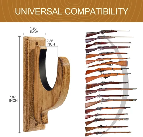 Miniatura 4 de Soporte de pared para pistolas, paquete de 4 estantes para pistolas de pared, ganchos de escopeta de pared, soportes de pared para pistolas, Marrón