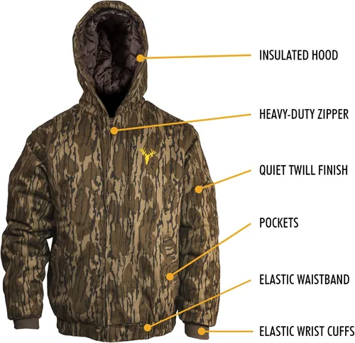 Miniatura 17 de HOT SHOT Chaqueta de caza de camuflaje de sarga aislada para hombre, camuflaje con carcasa de algodón, para clima frío, caza de aves y ciervos