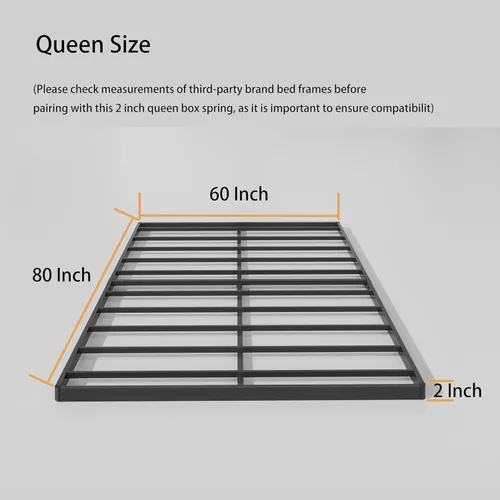 Miniatura 3 de SHLAND Base para somier Queen de 2 pulgadas de perfil bajo, láminas de cama de montaje fácil, estructura metálica resistente, base de apoyo para 2