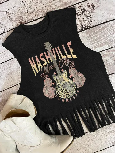 Miniatura 2 de Nashville - Camiseta sin mangas para mujer, diseño de festival de música country, estampado gráfico, sin mangas, Nash Music