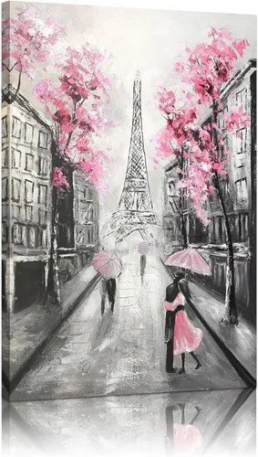 Miniatura 10 de YPY Arte de Pared en Lienzo Floral Azul de París: Imagen de Flor Azul Torre Eiffel Gris para Decoración de Baño, Pintura Texturizada de Paisaje
