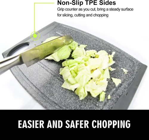 Miniatura 4 de Tabla de cortar de plástico extragrande, tabla de cortar antideslizante de 16 pulgadas para carne, tabla de cortar de cocina más gruesa, diseño Gris