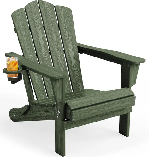 Miniatura 43 de KINGYES Silla plegable Adirondack, sillas de patio HDPE para todo clima, silla de césped con textura de madera para junto a la piscina, patio Aruba