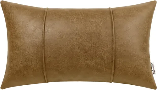 Miniatura 35 de BRAWARM Fundas de Almohada Decorativa de Cuero Café de 22 x 22 Pulgadas - Funda de Almohada de Piel Sintética con Ribetes, Almohada Decorativa