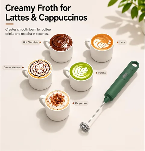 Miniatura 2 de Espumador de leche recargable de mano de 3 velocidades para café [3 batidores] Mezclador eléctrico de bebidas para latte, capuchino, café, huevos