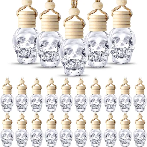 BBTO Ambientador colgante para coche, 50 unidades, botellas de perfume de vidrio vacías, difusor de botellas de ambientador para aceites esenciales,