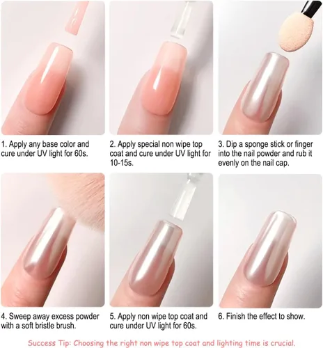 Miniatura 4 de 2 piezas de polvo de uñas cromado blanco lunar, polvo de uñas cromado perla aurora, polvo de pigmento de azúcar blanco brillante holográfico con Luz