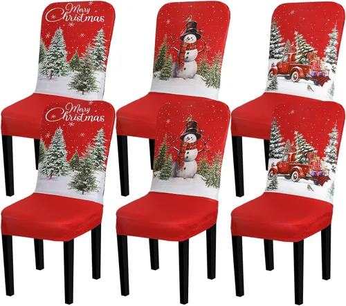 Miniatura 8 de Preboun Juego de 6 fundas para sillas de invierno extraíbles y lavables, elásticas para comedor, fundas protectoras para silla Parson para Blanco