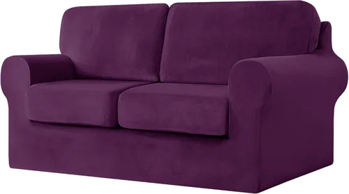 Miniatura 56 de UNBBRRL Fundas de sofá de 3 piezas para sofá, funda de terciopelo elástico para sillón con 1 funda de cojín de asiento y 1 funda de respaldo